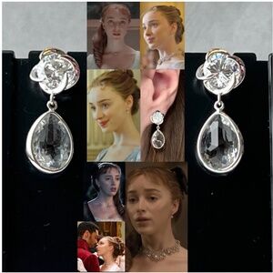 Daphne Bridgerton Cubic Zirconia Flower Stud Teardrop Handmade Replica Earrings